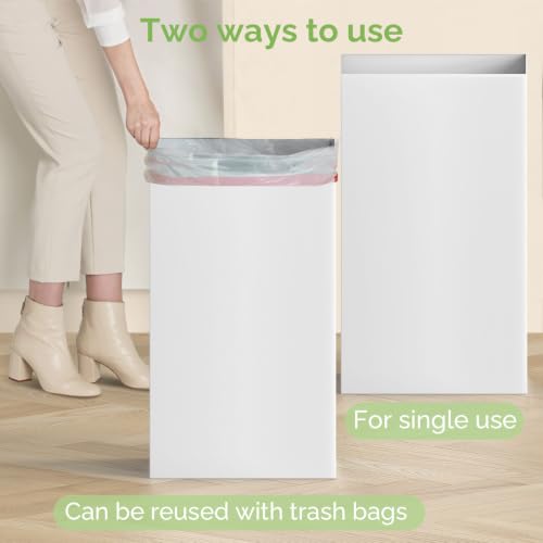 13 Gallon Disposable Trash Cans for Parties, 4 Pack, White | 13.5"L x 10.0"W x 21.6"H, Reusable, Portable, Collapsible, Recycled Cardboard Trash Can for Events Parties Camping