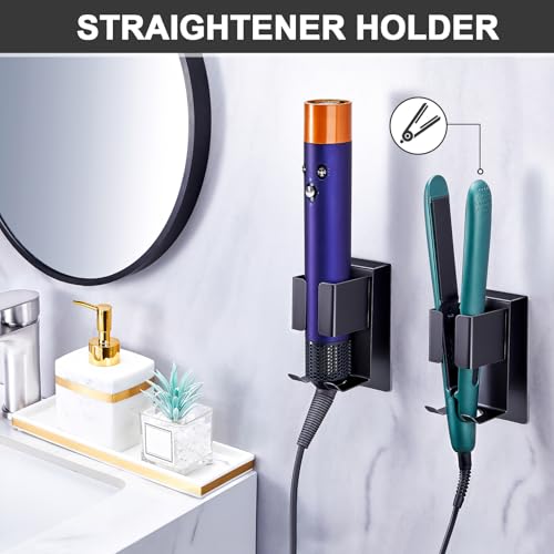 Hair Straightener Holder Wall Mounted Blow Dryer Holder, Blow Dryer and Curling Iron Holder, Hair Dryer and Straightener Holder, Bathroom Hair Tools Organizer and Storage (Black, 1Pc)