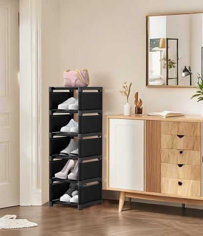 6-Tier Narrow Shoe Rack, Vertical Small Space Shoe Organizer, 9.84" Compact Slim Shoe Shelf for Closet & Entryway, Sturdy & Tool-Free Assembly, Adjustable Height for Boots