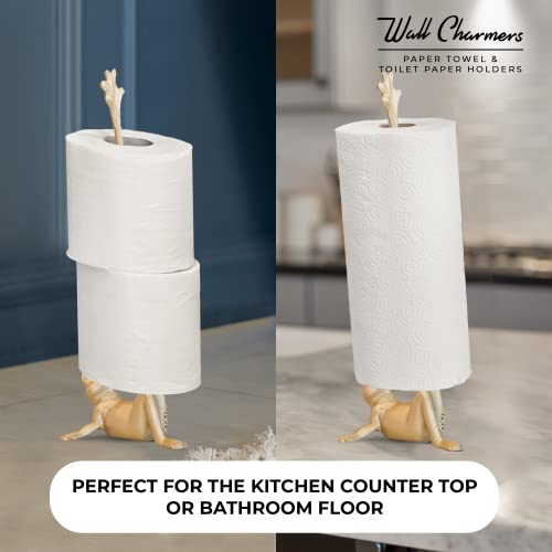 Gold Paper Towel Holder, Metal Toilet or Kitchen Paper Holder for Floor or Countertop, Gold Frog | 18.6 inch tall gold cast iron hand towel holder for kitchen countertop or bathroom with weighted base, no assembly