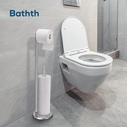 Toilet Paper Holder Stand, Brushed Nickel Toilet Paper Holder Free Standing | Toilet Paper Holder for 4 Rolls, Bathroom Organizers and Storage with Anti-Slip Base and Rustproof