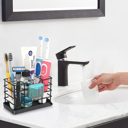 Toothbrush Holders for Bathrooms, Stainless Steel Bathroom Toothbrush Holder Kids Electric Tooth Brush Holder and Toothpaste Holder for Bathroom Accessories Organizer with Tray, Multi-Slots (Large)