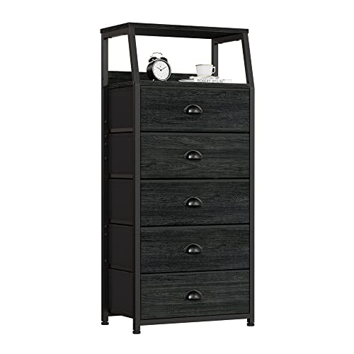 Black Dresser for Bedroom, Fabric Dorm Tall Nights... (Black Oak)