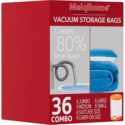 Vacuum Seal Bags for Clothing Travel & Home Storage, travel vacuum bags with pump, Store Blankets, Comforters, Pillows, Seasonal Clothes Compactly,36 Pack With Electric Pump