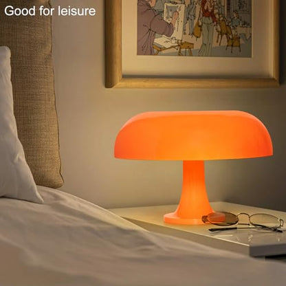Orange Mushroom Lamp, Mid Century Modern Table Lamp for Bedroom, Minimalist Mushroom Decor Bedside Small Lamps, 2700K(Bulb Included, Plug Powered)