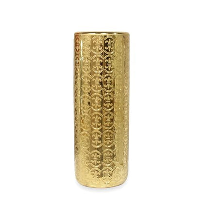ZOEJADE 24" H Golden Ceramic Umbrella Holder Entryway Decor Umbrella Stand | Shining Luxury Style Indoor Decor Porcelain Large Floor Vase for Storing Umbrellas Walking Sticks Canes Golf Clubs