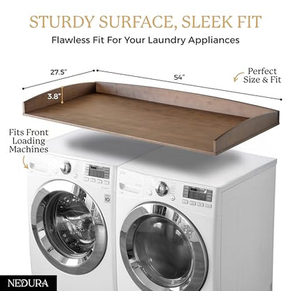 Nedura Washer Dryer Countertop with Anti-Vibration Pads, Curved Edge Rails, Premium Bamboo Laundry Countertop, Washer Dryer Topper, Laundry Room Organization, Laundry Room Accessory – Dark Walnut