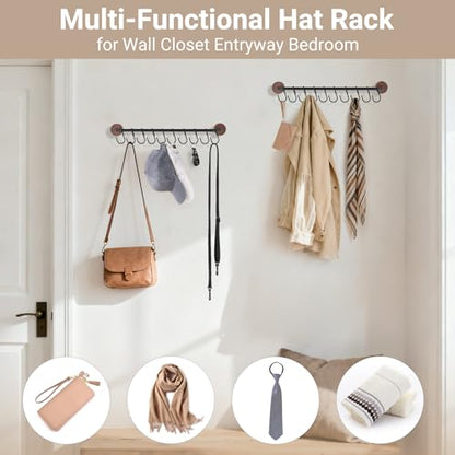 Mkono Hat Organizer, Metal Hat Rack for Wall Storage with 20 Hooks Set of 2 | Hanger for 20 Caps, Adjustable Hooks Design, Holder Baseball Caps Scarves Coats Belts, Closet Door Bedroom Entryroom Laundry