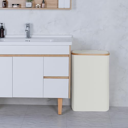 Slim Laundry Hamper,Narrow laundry Hamper with Lid,60L Hamper for Laundry,Dirty Cloth Hamper with Bamboo Handle for Towels, Clothes Organizing,Beige