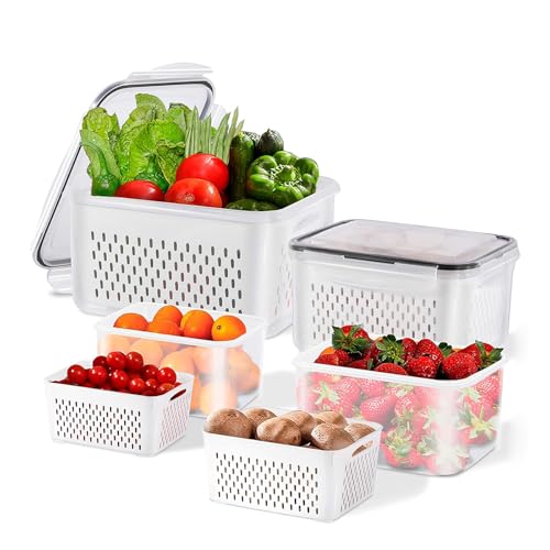 3pcs 4 in 1 Fruit Storage Containers for Fridge with Removable Colanders