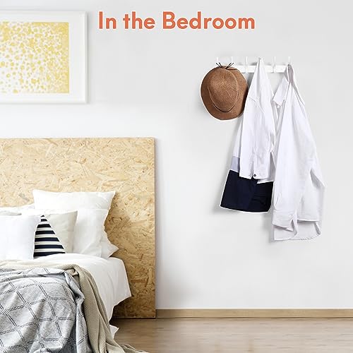 Optish Coat Rack Wall Mount, Coat Hook Wall Mount, Wall Hooks for Hanging, Hat Rack for Walls, Coats Hanger with 12 Hook, Towel Hooks for Bathrooms (2 Pack, White)