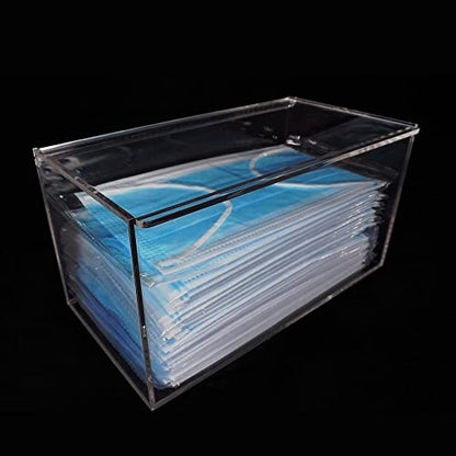 Face Mask Dispenser with Hinged Lid, Countertop Acrylic Mask Storage Box Holder Transparent Dust-Proof Mask Storage Case Container for Home Office Car, Clear
