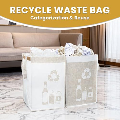 Recycle Waste Bag for Kitchen Home- Indoor Recycling Bins Trash Sorting Organizer, Reusable and Waterproof, Yellow, 2 Pack
