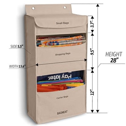 3 in 1 Plastic Bag Holder – Separate Plastic Bags, Reusable Bags & Grocery Bags – Over-the-Door or Wall-Mount Storage Organizer