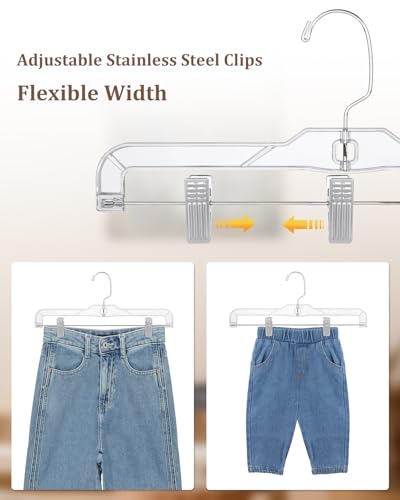 Pants-Hangers-with-Clips-30-Pack, 14 Inch Clear-Plastic-Skirts-Hangers-with-Adjustable-Clips for Shorts Jeans Trousers, Clothes-Hangers Non-Slip Clip-Hangers
