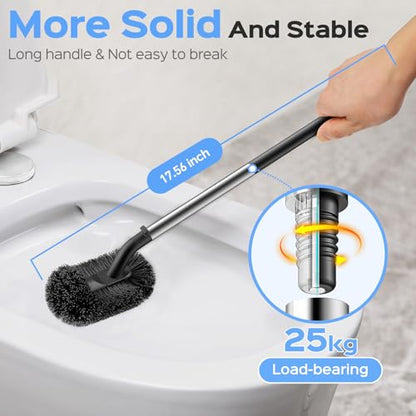 HAMITOR Toilet Plunger and Brush Set: 2 Pack 2 in 1 Stainless Steel Rustproof Combo with Curved Bristles - Heavy Duty Toilet Unclogging for Family Bathroom - Compact Apartment Cleaning Accessories