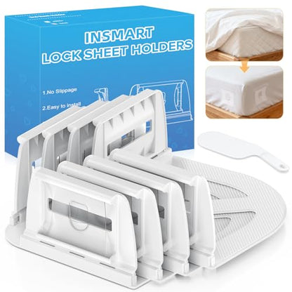 INSMART Sheet Holders - Bed Sheet Holder for Corners&Sides, Strong Elastic Sheet Straps/Grippers. Keep Sheets Firm&Tightt, No More Loose Sheets, Universal Fit and Easy Installation