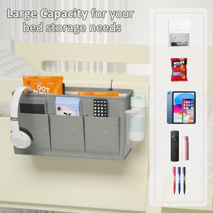 Bedside Caddy Storage Organizer for Bed Rails, Bed Caddy with 6 Pockets | Bedside Organizer with Fixed Straps and Hooks, Mattress Supported Versatile for Home, Dorm, Bunk, Hospital and Crib Bed
