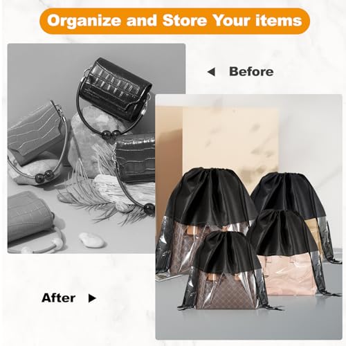 12 PCS Dust Bags for Handbags,Dustproof Drawstring... (12 Count | Black)