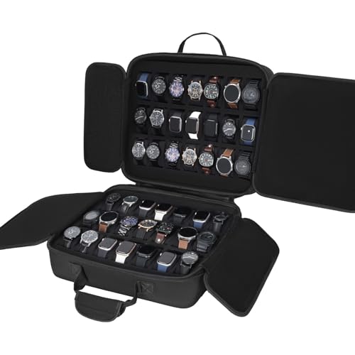 42 slots watch storage box, portable hard watch tr... (Black | Polyester)