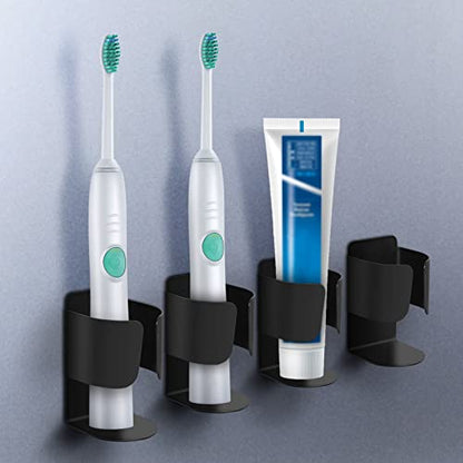 Electric Toothbrush Holder, 304 Stainless Steel Wall Mounted Self Adhesive Storage Organizer Stand Rack for Electric Toothbrush, Toothpaste, Facial Cleanser(4 Pack Black)