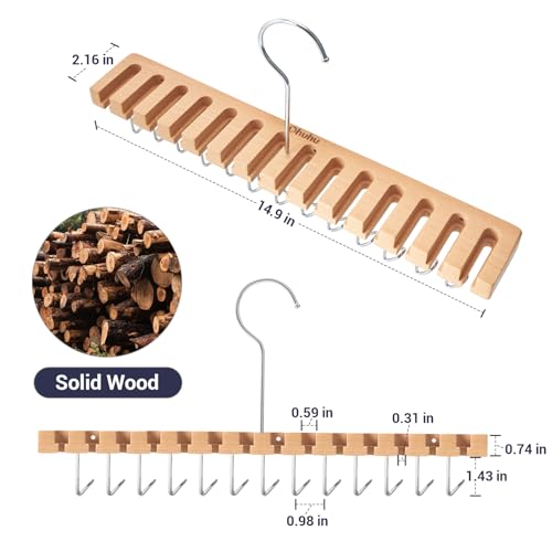 Belt Hanger Organizer for Closet: Ohuhu 2 in 1 Wall Mount Hanger 14 Slots+13 Hooks Storage Wooden Belt Organization 360 Degree Rotating Belt Display Holder for Belt Tie Scarf Accessories