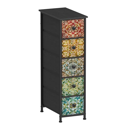 Retro Skinny Dresser with Fabric Drawers Thin Slim... (Narrow Mandala)