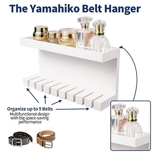 Yamahiko Belt Storage Organizer With Double Shelving Platform, Wall Mount Hanger Rack for Closet, Universal Holder for Men and Women, White