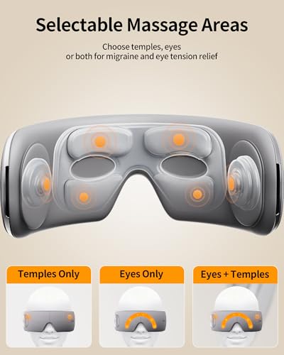 Eye Massager for Migraines with Temple Massage, Heat, Air Compression and Bluetooth Music Streaming, Foldable Electric Eye Mask for Migraine Relief, Eye Strain, Eye Care for Women and Men