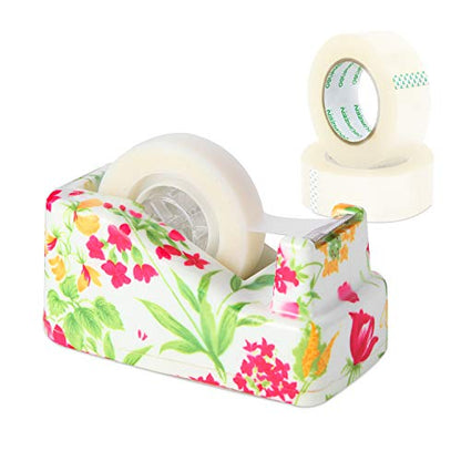 VIBRANZ-LAB Cute Tape Dispenser Desk Cute Home Office Desk Supplies Fun Desk Accessories Floral Tape Dispenser Cute Office Supplies for Women Desk Weighted Non-Skid Non-Slip Base Tape Dispensers