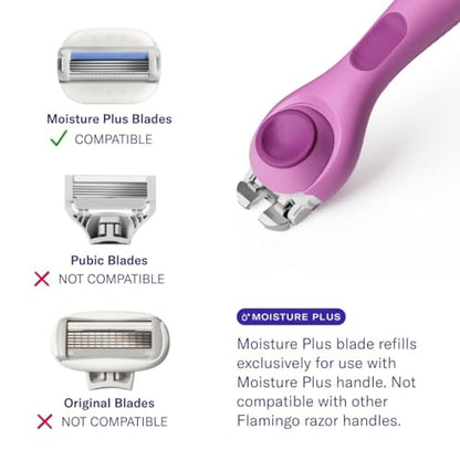 Flamingo Moisture Plus Women's Razor Set - No Shave Gel Needed - Razor Handle, 4 Blade Refills, Shower Holder - Fig