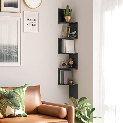 VASAGLE CUSTOS Collection - Corner Shelf Wall Mount, 5-Tier Floating Corner Bookshelf, Plant Shelf for Bedroom, Living Room, Bathroom, Home Office, Black ULBC072B01