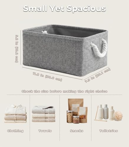 Storage Bins for Shelves - 11.8x7.9x5.2 inch Grey Small Storage Baskets for Organizing, Fabric Storage Cubes Closet Organizer for Home Nursery Gift Decorative (Gray)