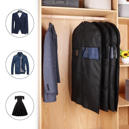 KEEGH 40 inch Suit Cover Bags for Men, Black Garment Bags (Set of 10) | Clear Window, Label Pocket, Garment Bags for Hanging Clothes, Suit Bags for Closet Storage, Clothes Cover for Travel