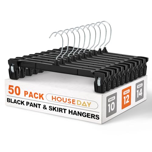 Black Pants Hangers with Clips 50 Pack, 12 Inch Sk... (50 Count | 12"-black | Plastic)