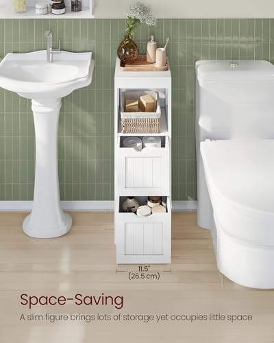 VASAGLE Storage Cabinet, Storage Organizer Rack Stand for Bathroom, Living Room, Multifunctional Corner Unit, 2 Drawers, 35 Inches in Height, White UBBC42WT