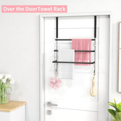 FLE Over The Door Towel Rack, Door Towel Bar, Black | Over Door Design, Stainless Steel Door Towel Rack, Rust-Resistant; Space-Saving for Bathroom, Hangs Bath Towels