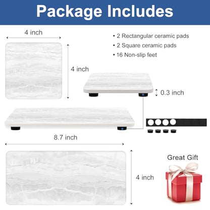 4 Pcs Water Absorbent Stone Dry Tray for Bathroom Sink Kitchen Counter Tray | Diatomite Stone Quick Drying Diatomaceous Earth Mat Soap Dispenser Dish Sponge Holder Ceramic Marble Bathroom Vanity Trays