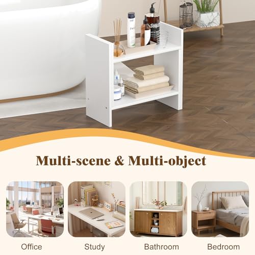 Desk Shelves Wood Desktop Orgnizer Shelf. Office Organization for Top of Desk Organizers and Accessories Bookshelf Shelving,Adjustable Tier H-Shape Mini Bookcase(White)