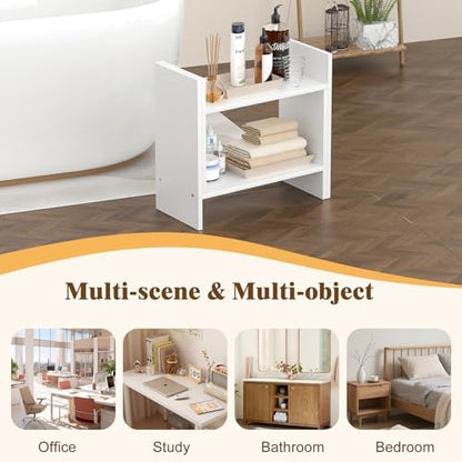 Desk Shelves Wood Desktop Orgnizer Shelf. Office Organization for Top of Desk Organizers and Accessories Bookshelf Shelving,Adjustable Tier H-Shape Mini Bookcase(White)
