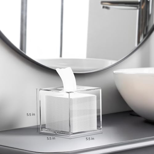 Acrylic Tissue Box Cover 5.4x5.4x5.4'' Clear Tissue Holder Napkin Dispenser for Home Office Restaurant-Clear | Bottom Magnet Closure, for Home Office Restaurant Vanity Desk TableTop
