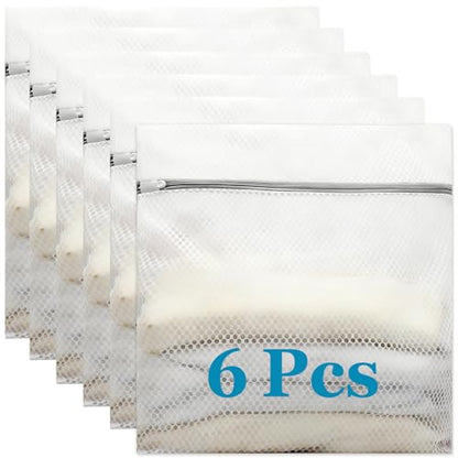 6 Pack Large Mesh Laundry Bags for Delicates 24 x 24 Inch (Gray XXL) | Honeycomb Lingerie Bags for Washing Machine, Travel Storage Organize Bags for Sheets Sweaters Jeans Blankets