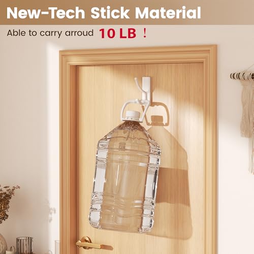 pickpiff Adhesive Wall Hooks with Strip - No Residue, Easy to Remove, Strong Heavy Duty Sticky Towel Hook, 4 Pack White