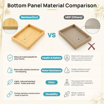 Vtopmart Bamboo Drawer Organizer Boxes - Set of 7 Multi-purpose Wooden Storage Dividers for Kitchen, Bathroom, Office, Desk, Makeup, Jewelry & More, Non-Slip Junk Drawer Organizer Trays for Storage