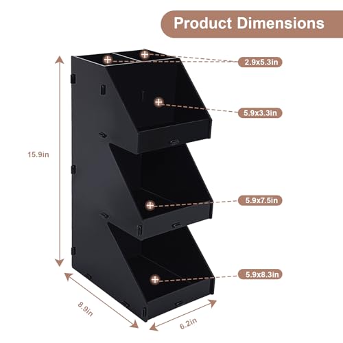 Sauce Packet Organizer, For Organizing Ketchup Packet, Condiment Packets, Sugar Packets, Hot Sauce Pack, 3-Tier Design with Straw Holder, Condiment Organizer for Restaurant, Cafe, Home, Black Acrylic