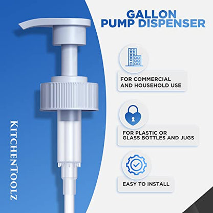 Gallon Pump Dispenser for Glass Jugs or Plastic Bottles - Compatible with Listerine Pump 1-1.5L Bottle Heavy-Duty Industrial Grade for Syrup, Soap, Condiments, Detergent - Pack of 2 White Pumps