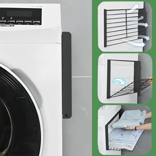 Magnetic Multi-Purpose Organizer Shelf – Space-Saving Side Storage for Washing Machine, Fridge & Bathroom, Folding Towel Rack for Laundry Room & Camper Sink Area – Black