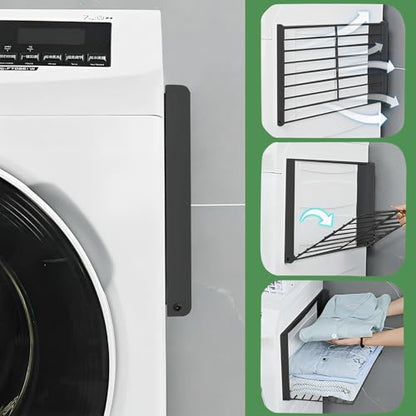Magnetic Multi-Purpose Organizer Shelf – Space-Saving Side Storage for Washing Machine, Fridge & Bathroom, Folding Towel Rack for Laundry Room & Camper Sink Area – Black