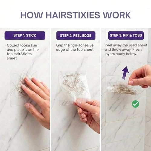 Shower Hair Catcher - Disposable Adhesive Hair Collector Pads for Wall, Shower & Tub - Prevents Hair Clogs & Drain Blockages - 2-Pack (24 Sheets Total, 12 per Pad)