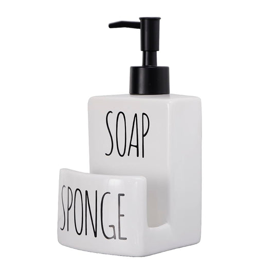 Ceramic Dish soap Dispenser with Sponge Holder Han... (White)